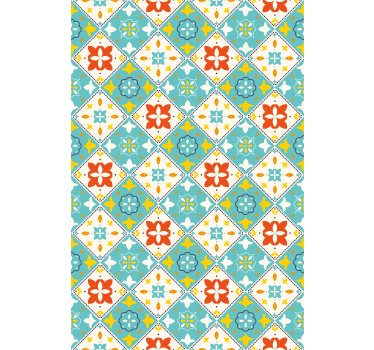 Papier peint salle de bain carreaux bleus et beiges - TenStickers