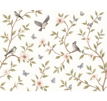 Papier peint oiseaux fleur vintage et oiseau - TenStickers