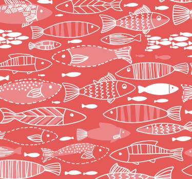 Papier peint rouge et poissons dessinés à la main - TenStickers