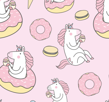 Papier peint animaux des licornes mangeant des friandises - TenStickers