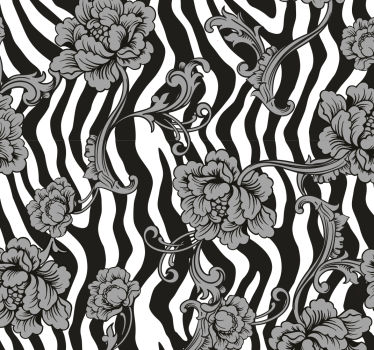 Papier peint zèbre fusion florale à rayures zébrées - TenStickers