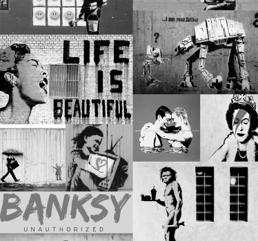 Papier peint arte Banksy Nuances de gris - TenStickers