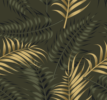 Papier peint tête de lit feuilles palmiers vert et jaune - TenStickers