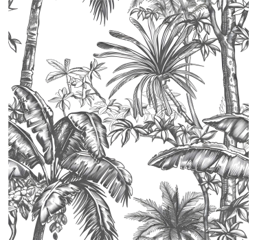 Papier peint tête de lit motif de forêt tropicale grise - TenStickers
