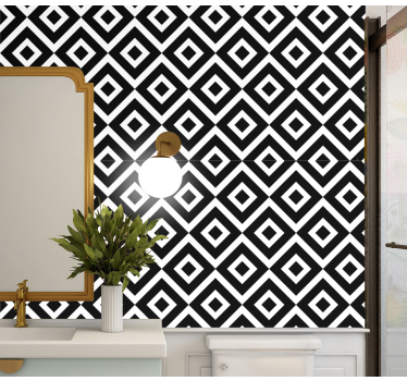 Papier peint salle de bain avec carré géométrique noir et blanc - TenStickers