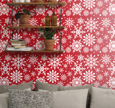 Papier peint salon flocons de neige rouges - TenStickers