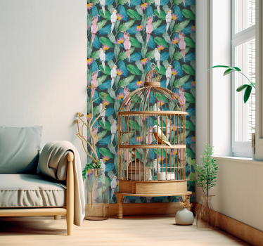 Papier peint oiseaux tropicaux et feuilles - TenStickers