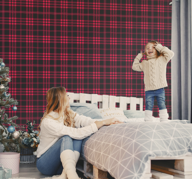 Papier peint de Noël à rayures tissu écossais - TenStickers