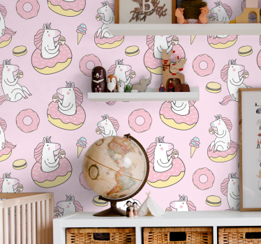 Papier peint animaux des licornes mangeant des friandises - TenStickers