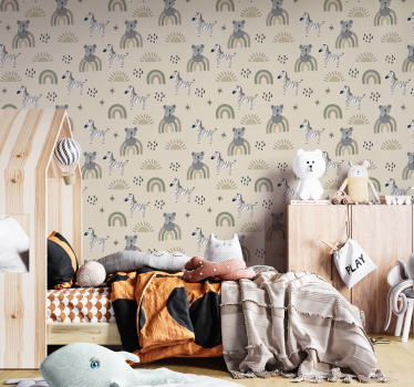 Papier peint animaux motif enfant beige et gris - TenStickers