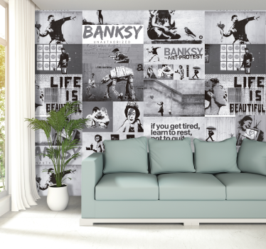 Papier peint arte Banksy Nuances de gris - TenStickers