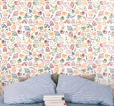 Papier peint art camping, griffonnages - TenStickers