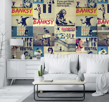 Papier peint arte Collage Banksy - TenStickers