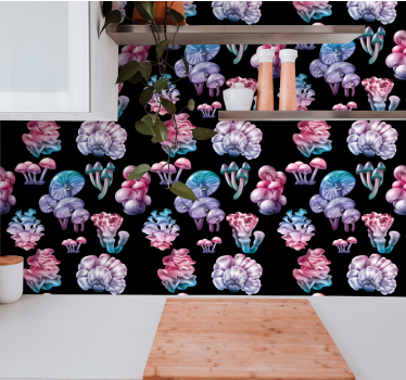 Papier peint art fantaisie de champignon floral - TenStickers