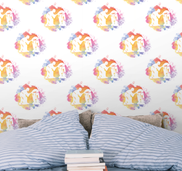 Papier peint art silhouette de couple abstrait - TenStickers