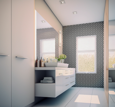 Papier peint salle de bain avec carré géométrique noir et blanc - TenStickers