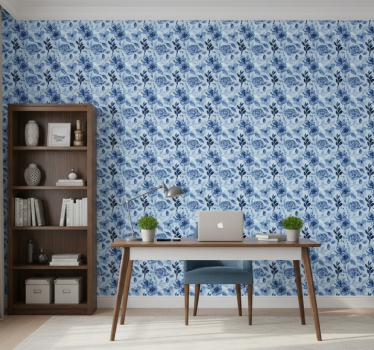 Papier peint bureau bleu vintage sur bleu - TenStickers