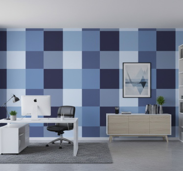 Papier peint bureau carreaux modernes bleu - TenStickers