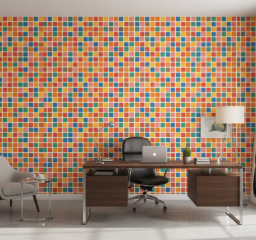Papier peint bureau carrés multicolores - TenStickers