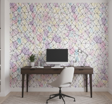 Papier peint bureau cercles colorés avec lignes noires - TenStickers