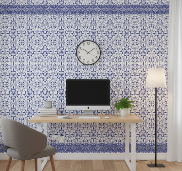 Papier peint bureau design classique bleu et blanc - TenStickers