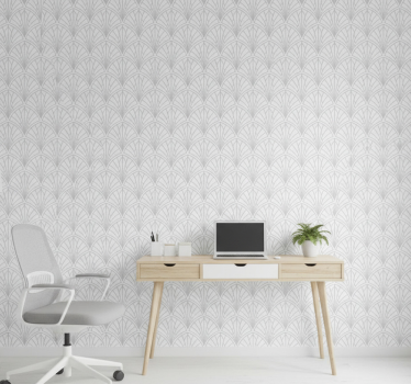 Papier peint bureau feuilles grises sur fond blanc - TenStickers