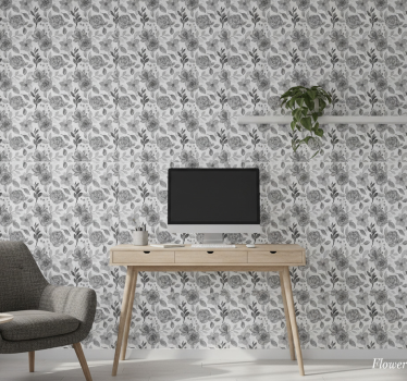 Papier peint bureau fleurs sur fond gris - TenStickers