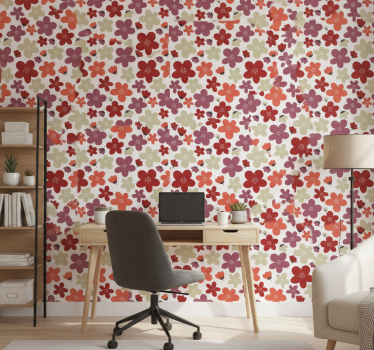 Papier peint bureau motif fleurs abstraites rouges - TenStickers