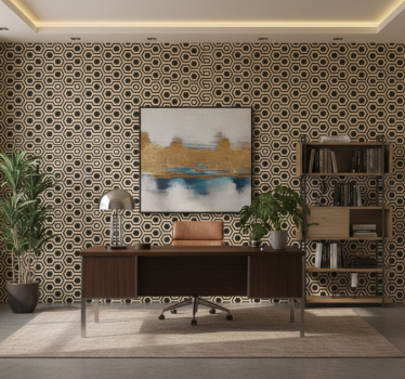 Papier peint bureau motif hexagonal géométrique - TenStickers