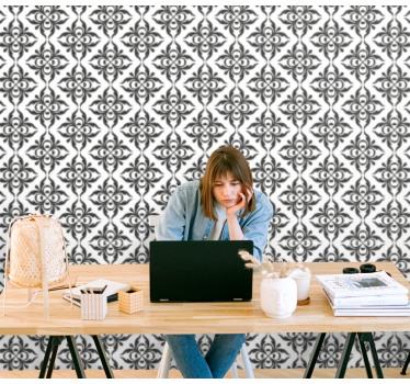 Papier peint bureau élégant floral noir - TenStickers