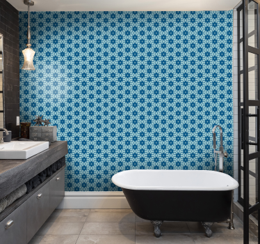 Papier peint salle de bain carrelage bleu - TenStickers