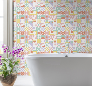 Papier peint salle de bain effet carrelage original - TenStickers