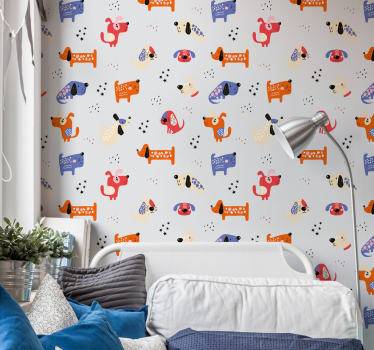 Papier peint chambre chiens illustrés - TenStickers