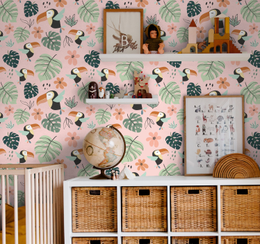 Papier peint chambre fille Plante et oiseau de la jungle - TenStickers