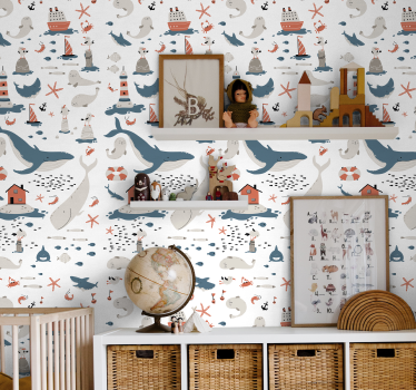 Papier peint chambre enfant avec objets thème de la mer - TenStickers