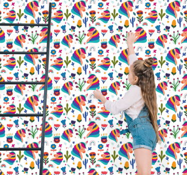 Papier peint chambre fille  licorne avec des fleurs - TenStickers