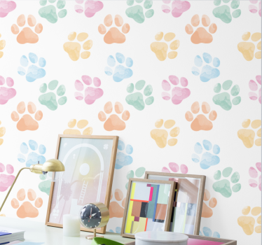 Papier peint chiens empreintes de pattes pastel - TenStickers