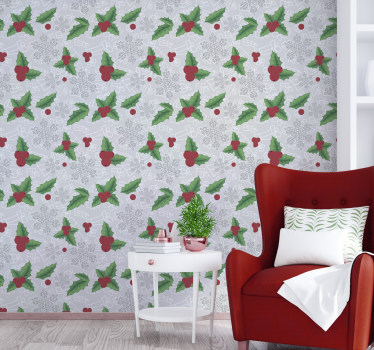 Papier peint Noël motif de houx festif - TenStickers