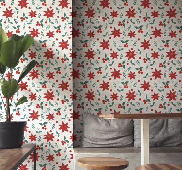 Papier peint Noël motif de poinsettias festif - TenStickers