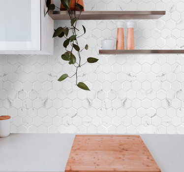 Papier peint effet marbre motif hexagonal blanc - TenStickers