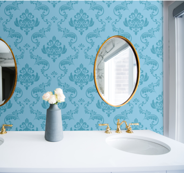 Papier peint salle de bain courbes botaniques bleues - TenStickers