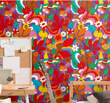 Papier peint fleuri motif psychédélique coloré - TenStickers