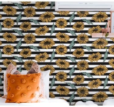 Papier peint fleuri rayures de tournesol - TenStickers