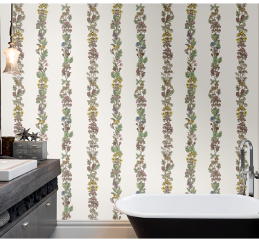Papier peint salle de bain rayures verticales botaniques - TenStickers
