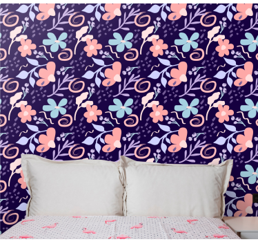 Papier peint floral motif fleuri violet - TenStickers
