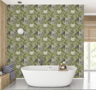 Papier peint salle de bain fôret motif feuilles - TenStickers
