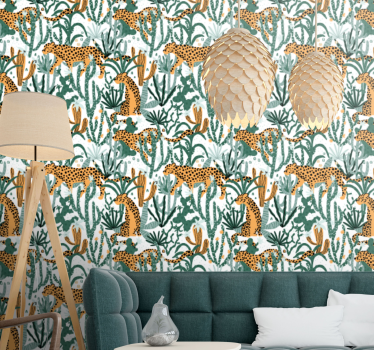 Papier peint salon léopards dans la jungle - TenStickers