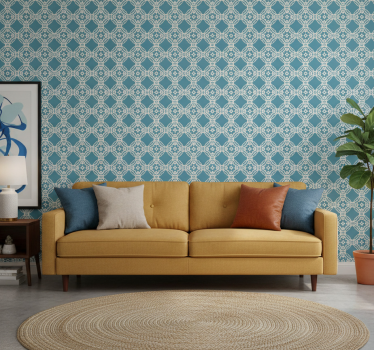 Papier peint motif ancien vintage bleu et blanc - TenStickers