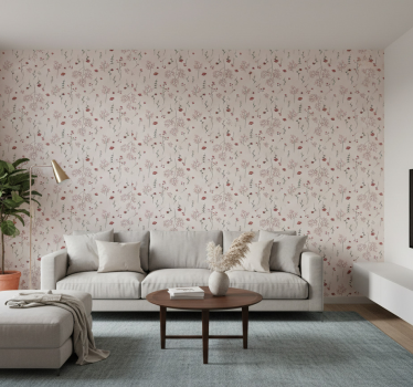Papier peint motif floral rouge minimaliste - TenStickers