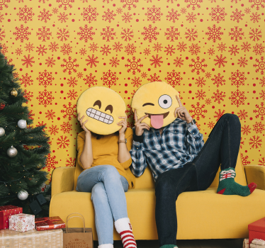 Papier peint Noël flocons de neige rouges sur fond jaune - TenStickers